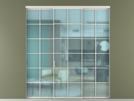 Алюминевая перегородка АЛПР 040.05_БЕЛ_САТ ГОЛ_new. Цвет Алюминий Белый. Материал Алюминий. Коллекция Перегородка Formato внутри проёма 3 створки. Картинка.