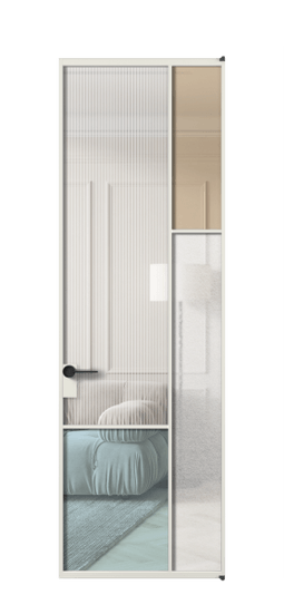 Дверь межкомнатная АЛПЛ041.12  АСР 4 стекла. Цвет Алюминий серый. Материал Алюминий в эмали. Коллекция Mosaic. Картинка.