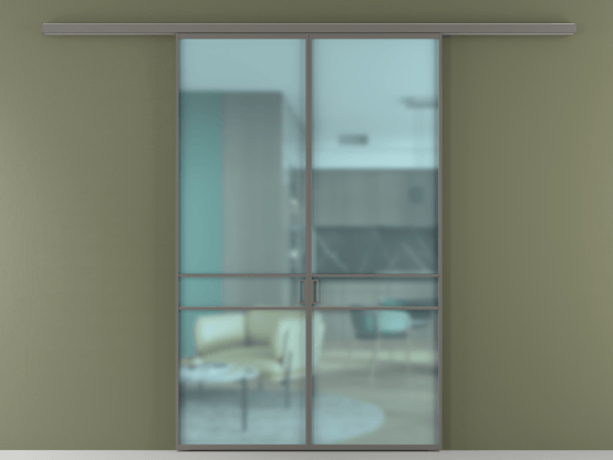 Алюминевая перегородка АЛПР 040.02_АКЛС_САТ ГОЛ_new. Цвет Алюминий классический серый. Материал Алюминий в эмали. Коллекция Перегородка Formato вдоль стены 2 створки. Картинка.