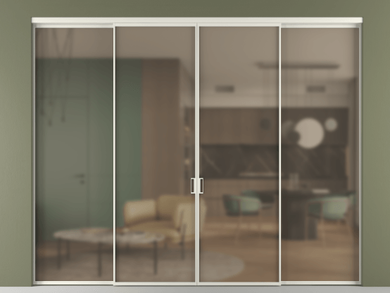 Алюминевая перегородка vn2+2_01 Бронза сатин триплекс БЕЛ. Цвет Алюминий Белый. Материал Алюминий. Коллекция Перегородка Formato внутри проёма 4 створки. Картинка.