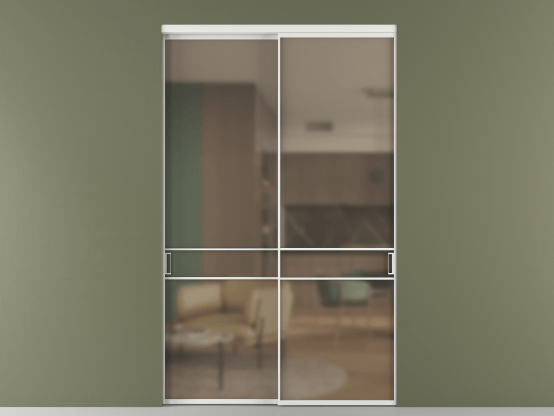 Алюминевая перегородка АЛПР 040.02_АБЛ_Бронза сатин триплекс_new. Цвет Алюминий белоснежный. Материал Алюминий в эмали. Коллекция Перегородка Формато внутри проёма 2 створки. Картинка.