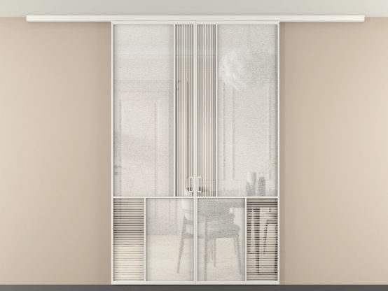 Алюминевая перегородка vdp2_1 БЕЛ. Цвет Алюминий Белый. Материал Алюминий. Коллекция Перегородка Mosaic вдоль стены на потолок 2 створки. Картинка.