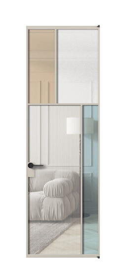 Дверь межкомнатная АЛПЛ041.23 АСБЖ 4 стекла. Цвет Алюминий светло-бежевый. Материал Алюминий в эмали. Коллекция Mosaic. Картинка.