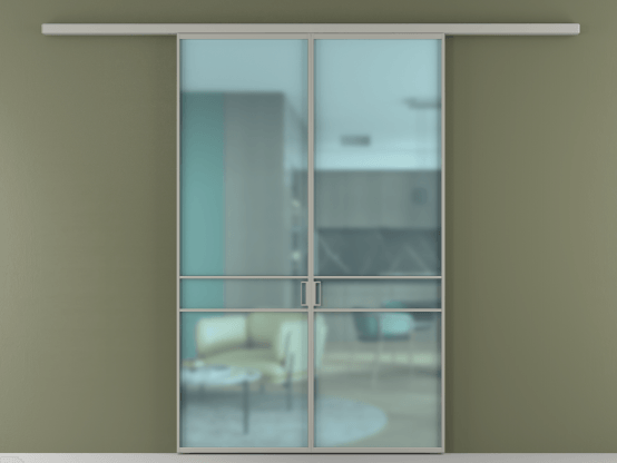 Алюминевая перегородка АЛПР 040.02_АНСР_САТ ГОЛ_new. Цвет Алюминий нейтральный серый. Материал Алюминий в эмали. Коллекция Перегородка Formato вдоль стены 2 створки. Картинка.