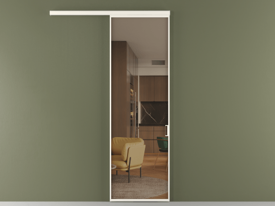 Алюминевая перегородка vd1_01_ Алюминий пудровый белый Бронза прозрачное. Цвет Алюминий пудровый белый. Материал Алюминий в эмали. Коллекция Перегородка Formato вдоль стены 1 створка. Картинка.