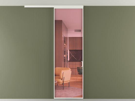 Алюминевая перегородка vd1_01 Алюминий светло-серый Прозрачное розовое стекло, триплекс, 6мм. Цвет Алюминий светло-серый. Материал Алюминий в эмали. Коллекция Перегородка Formato вдоль стены на потолок 1 створка. Картинка.