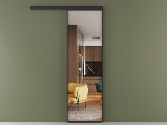 Алюминевая перегородка vd1_01 Crystalvision ЧЕР. Цвет Алюминий Черный. Материал Алюминий. Коллекция Перегородка Formato вдоль стены 1 створка. Картинка.