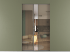 Алюминевая перегородка АЛПР 040.01 МКЛС Бронза сатин триплекс. Цвет Алюминий классический серый. Материал Алюминий в эмали. Коллекция Перегородка Formato скрытый пенал 2 створки. Картинка.