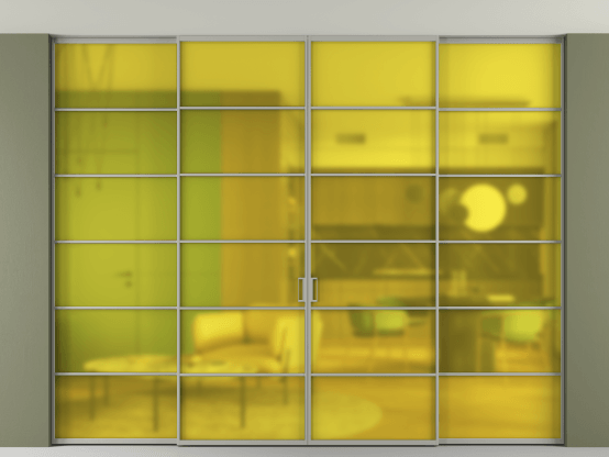 Алюминевая перегородка АЛПР 040.04_АНСР_САТ ЖЕЛ_new. Цвет Алюминий нейтральный серый. Материал Алюминий в эмали. Коллекция Перегородка Formato внутри проёма скрытое крепление в потолок 4 створки. Фото. Алюминевая перегородка АЛПР 040.04_АНСР_САТ ЖЕЛ_new. Цвет Алюминий нейтральный серый. Материал Алюминий в эмали. Коллекция Перегородка Formato внутри проёма скрытое крепление в потолок 4 створки. Картинка.