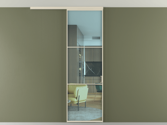 Алюминевая перегородка vd1_03 Алюминий бежево-серый Прозрачное голубое стекло, триплекс, 6мм. Цвет Алюминий бежево-серый. Материал Алюминий в эмали. Коллекция Перегородка Formato вдоль стены на потолок 1 створка. Картинка.