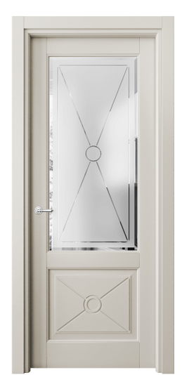 Дверь межкомнатная 6362 МОС Сатинированное стекло с гравировкой и фацетом. Цвет Матовый облачно-серый. Материал Гладкая эмаль. Коллекция Тоскана Литера. Картинка.