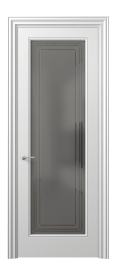 Дверь межкомнатная 8400 МБЛ Серый сатин с гравировкой. Цвет Матовый белоснежный. Материал Гладкая эмаль. Коллекция Mascot. Картинка.