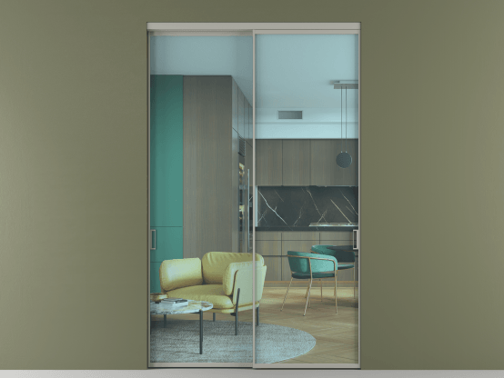 Алюминевая перегородка АЛПР 040.01_АНСР_ПРОЗ ГОЛ_new. Цвет Алюминий нейтральный серый. Материал Алюминий в эмали. Коллекция Перегородка Formato внутри проёма 2 створки. Картинка.