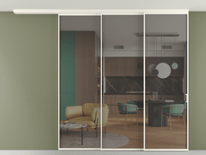 Перегородка Формато вдоль стены на потолок 3 створки с синхронным механизмом