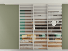Перегородка Формато вдоль стены на потолок 3 створки с синхронным механизмом