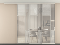 Перегородка Mosaic вдоль стены на потолок 3 створки с синхронным механизмом