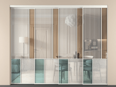 Перегородка Mosaic внутри проёма 4 створки с синхронным механизмом