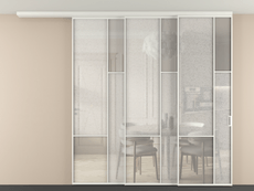 Перегородка Мозаик вдоль стены на потолок 3 створки с синхронным механизмом