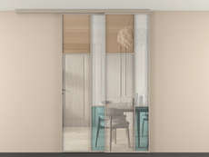 Перегородка Мозаик вдоль стены на потолок 2 створки с синхронным механизмом