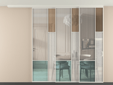 Перегородка Mosaic вдоль стены на потолок 3 створки с синхронным механизмом