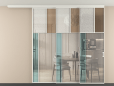 Перегородка Мозаик вдоль стены на потолок 3 створки с синхронным механизмом