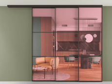 Перегородка Formato вдоль стены на потолок 3 створки с синхронным механизмом