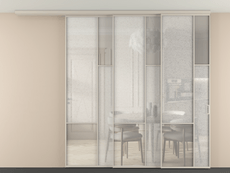 Перегородка Mosaic вдоль стены на потолок 3 створки с синхронным механизмом