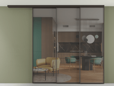 Перегородка Formato вдоль стены на потолок 3 створки с синхронным механизмом