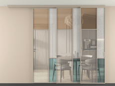 Перегородка Мозаик вдоль стены на потолок 3 створки с синхронным механизмом