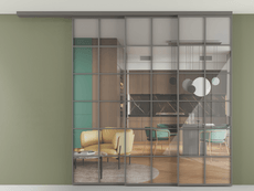 Перегородка Формато вдоль стены на потолок 3 створки с синхронным механизмом