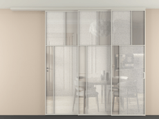 Перегородка Mosaic вдоль стены на потолок 3 створки с синхронным механизмом