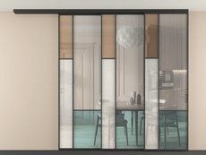 Перегородка Mosaic вдоль стены на потолок 3 створки с синхронным механизмом