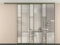 Перегородка Мозаик вдоль стены на потолок 3 створки с синхронным механизмом