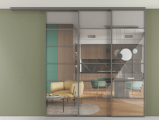 Перегородка Formato вдоль стены на потолок 3 створки с синхронным механизмом