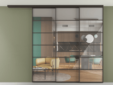 Перегородка Формато вдоль стены на потолок 3 створки с синхронным механизмом