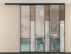 Перегородка Mosaic вдоль стены на потолок 3 створки с синхронным механизмом