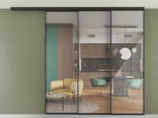 Перегородка Formato вдоль стены на потолок 3 створки с синхронным механизмом