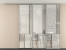 Перегородка Mosaic вдоль стены на потолок 3 створки с синхронным механизмом