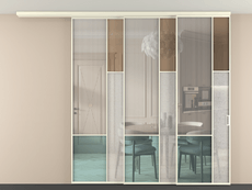 Перегородка Mosaic вдоль стены на потолок 3 створки с синхронным механизмом