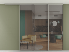 Перегородка Formato вдоль стены на потолок 3 створки с синхронным механизмом