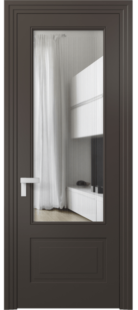 Дверь межкомнатная 8342 МАН Прозрачное стекло с гравировкой Rocca. Цвет Матовый антрацит. Материал Гладкая эмаль. Коллекция Rocca. Картинка.