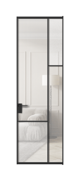 Дверь межкомнатная АЛПЛ041.12 ЧРН Рифлёное стекло "Дюна" + Фактурное стекло "Лёд". Цвет Алюминий Черный. Материал Алюминий. Коллекция Mosaic. Картинка.